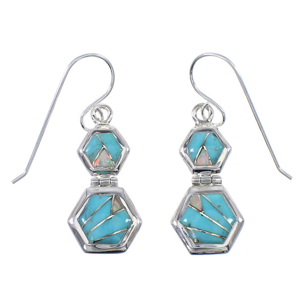 Southwestern Turquoise Opal Authentic Sterling Silver Hook Dangle Earrings RX66590